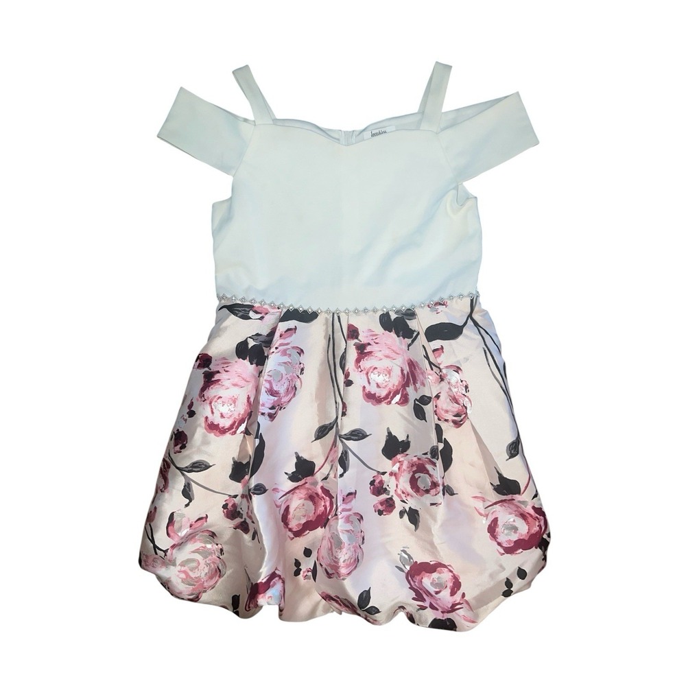 Speechless Little Girls Ivory Cold Shoulder Floral Bubble  Bottom Dress Sz 16.5